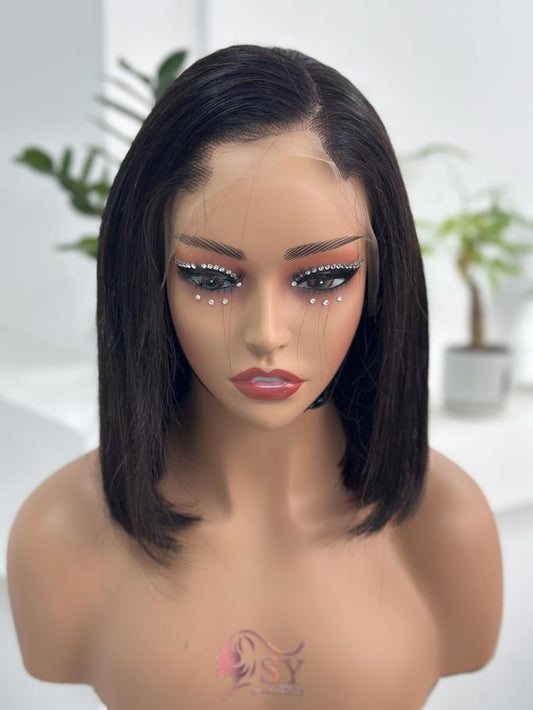 Front view of UNices Hair 10 inch 13x4 HD lace straight bob wig in natural black