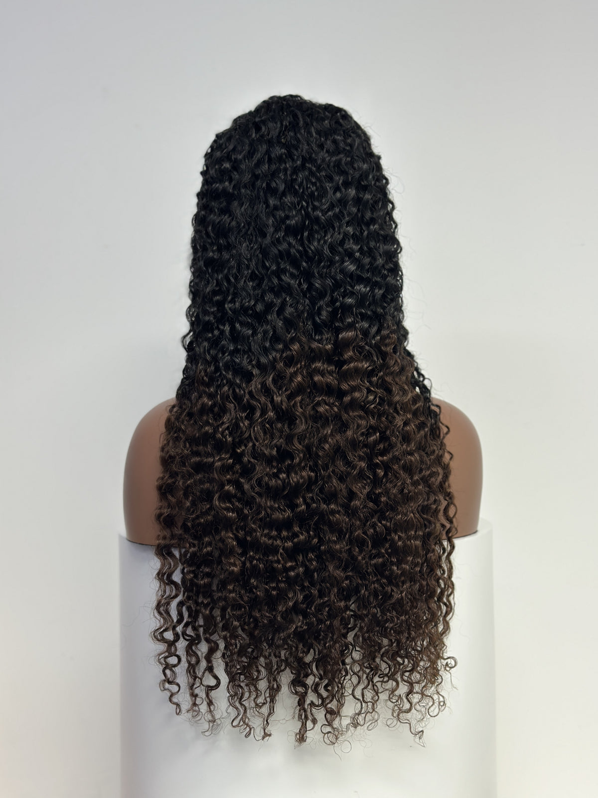 UNices Hair 13x4 curly Indian human hair wig black brown ombre 26 inch back view