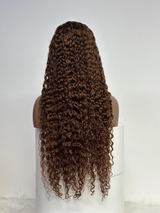 UNices Hair 30 inch curly human hair wig in brown back view