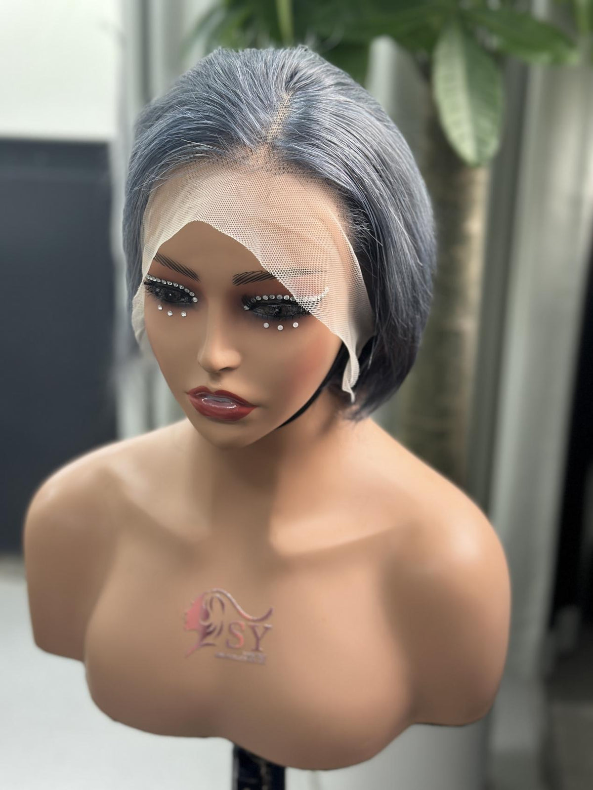 UNices Hair steel gray 13x4 lace Catalina straight human hair wig front view
