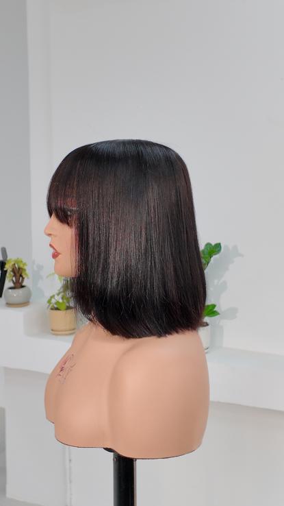 UNices Hair 10 inch straight bob human hair wig with bangs side view