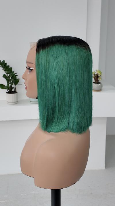 UNices Hair 10 inch green ombre straight bob human hair wig side view