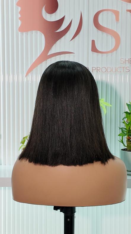 Back view of UNices Hair 10 inch 13x4 lace straight bob human hair wig