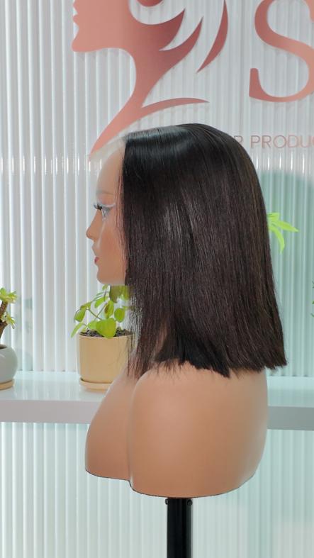 Side view of UNices Hair 10 inch 13x4 lace straight bob human hair wig