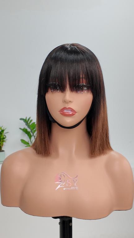 Front view of UNices Hair 10 inch ombre straight bob human hair wig with bangs