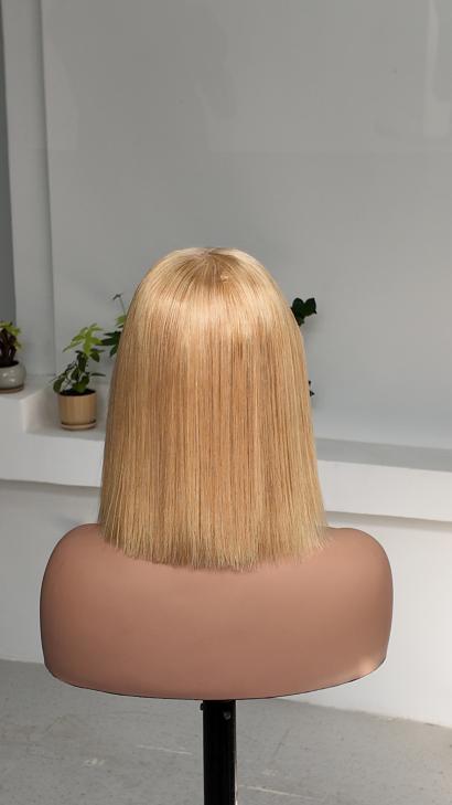 UNices Hair 10 inch blonde straight bob human hair wig back view