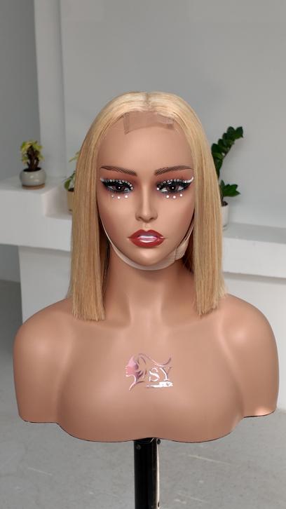 UNices Hair 10 inch blonde straight bob 2x6 lace human hair wig front view