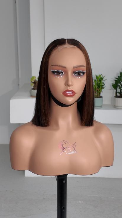 UNices Hair 10 inch chocolate brown bob with cinnamon highlights 2x6 lace human hair wig front view