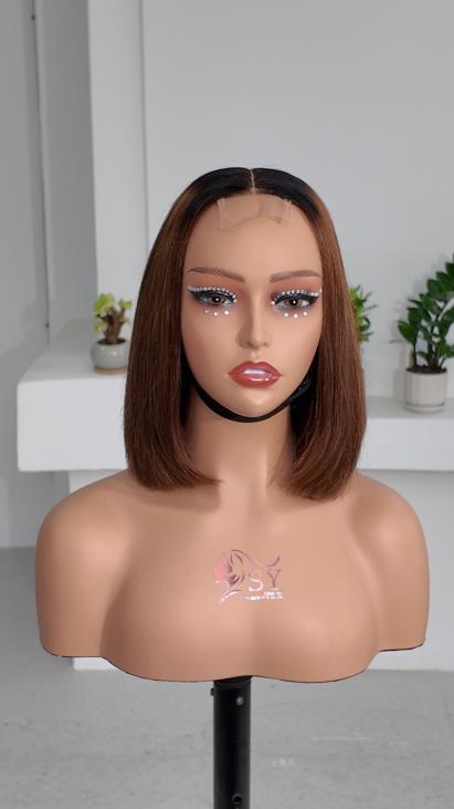 UNices Hair 10 inch dark root chestnut brown 2x6 lace human hair bob wig front view