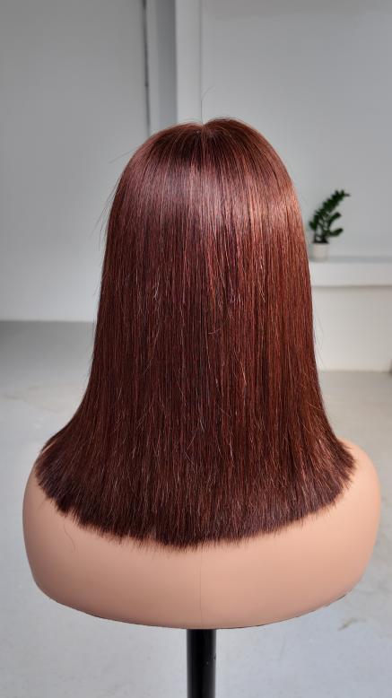 UNices Hair 12 Inch Auburn Brown Straight Bob 2x6 Lace Human Hair Wig