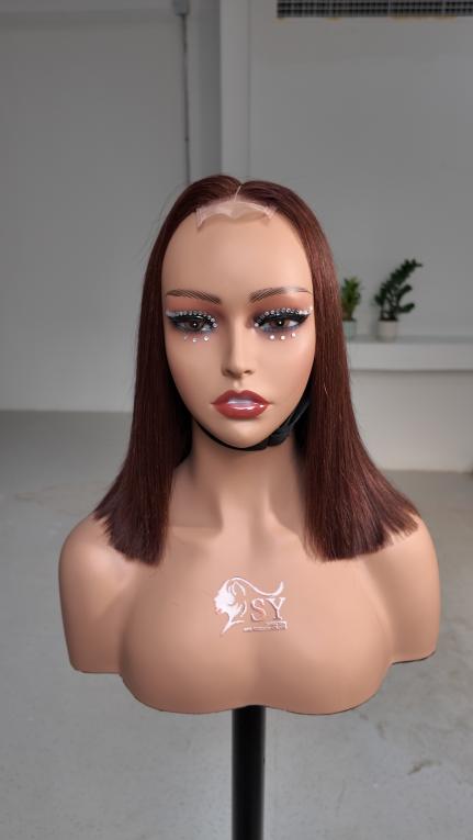 UNices Hair 12 Inch Auburn Brown Straight Bob 2x6 Lace Human Hair Wig