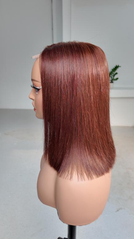 UNices Hair 12 Inch Auburn Brown Straight Bob 2x6 Lace Human Hair Wig