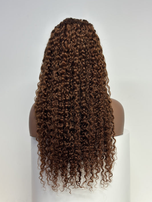 UNices Hair 13x4 curly Indian human hair wig brown 26 inch back view