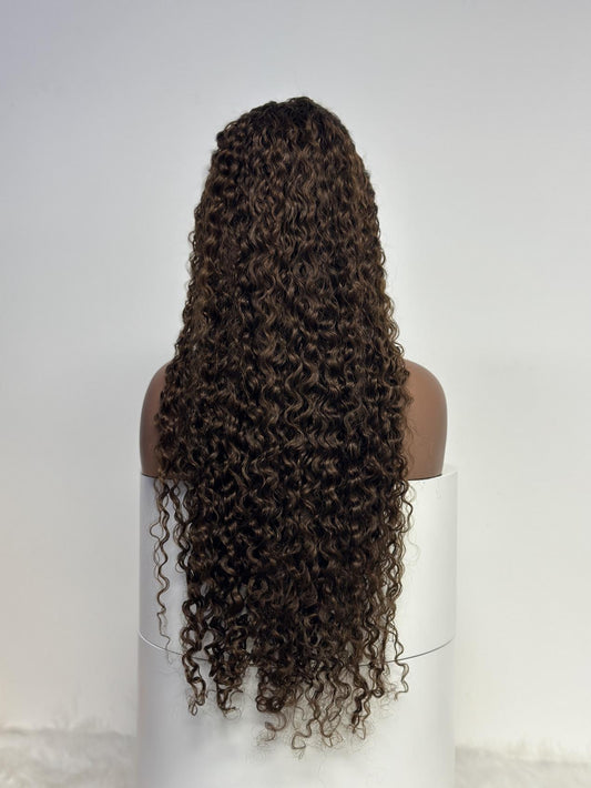 UNices Hair 13x4 curly Indian human hair wig brown 30 inch back view
