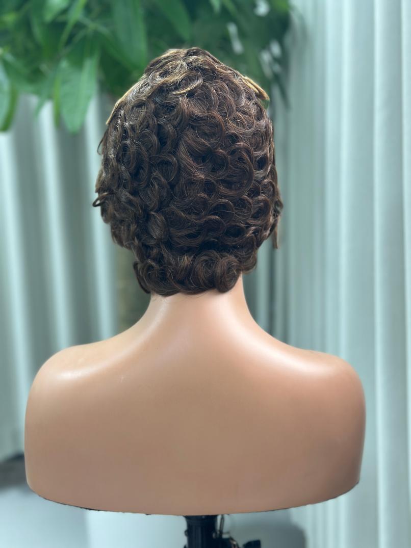 UNices Hair brown highlight 13x4 lace finger wave pixie wig back view