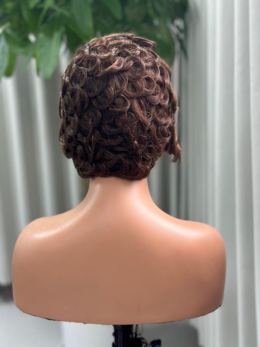 UNices Hair brown highlight 13x4 lace finger wave pixie wig back view
