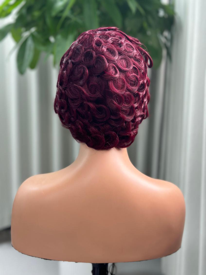 UNices Hair burgundy 13x4 lace finger wave pixie wig back view