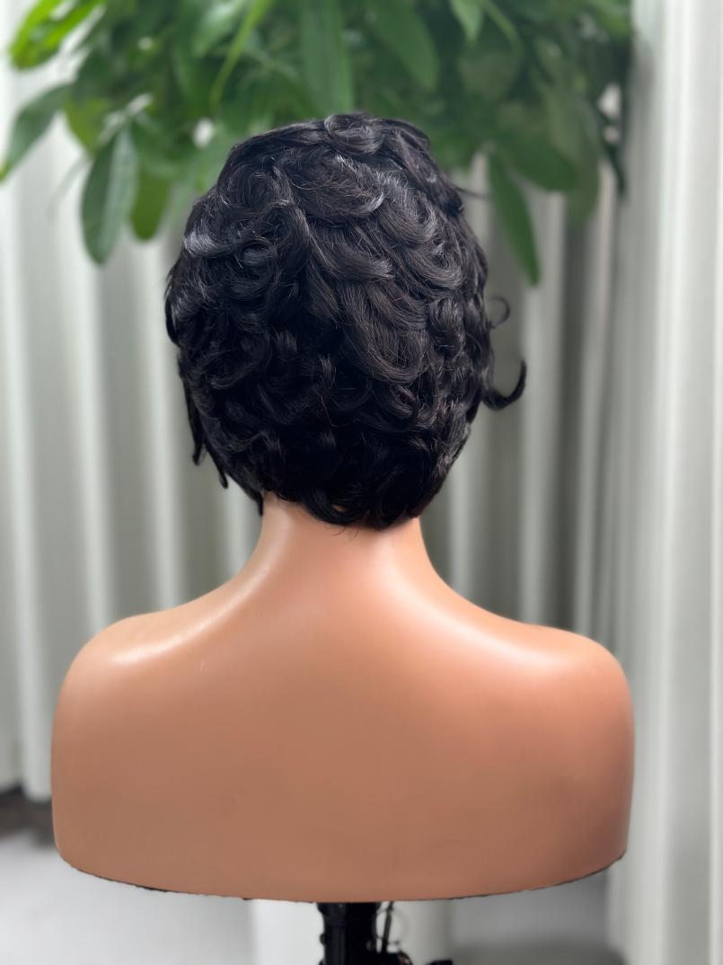 UNices Hair natural black 13x4 lace finger wave pixie wig back view