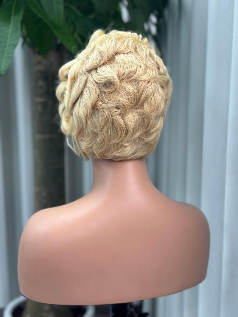UNices Hair blonde 13x4 lace modeling curly pixie wig back view