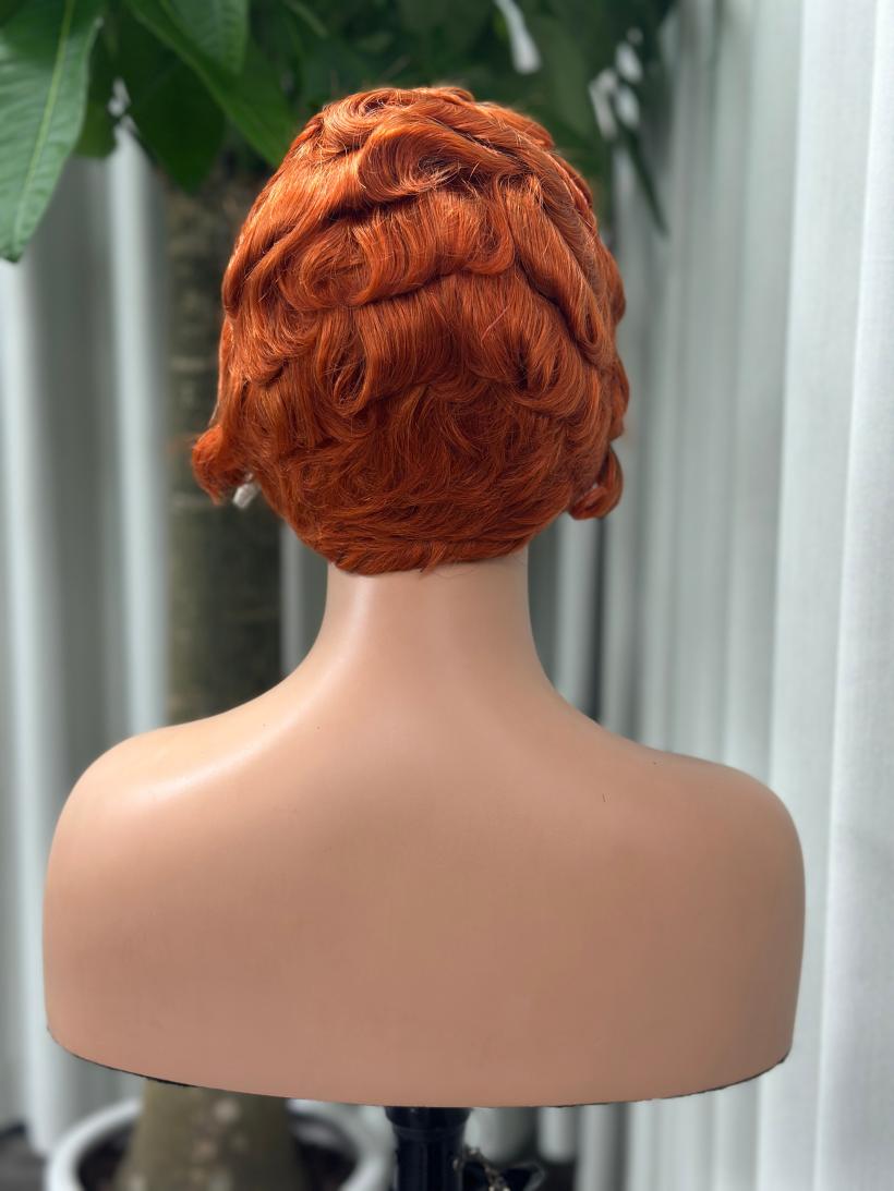 UNices Hair copper orange 13x4 lace modeling curly wig back view