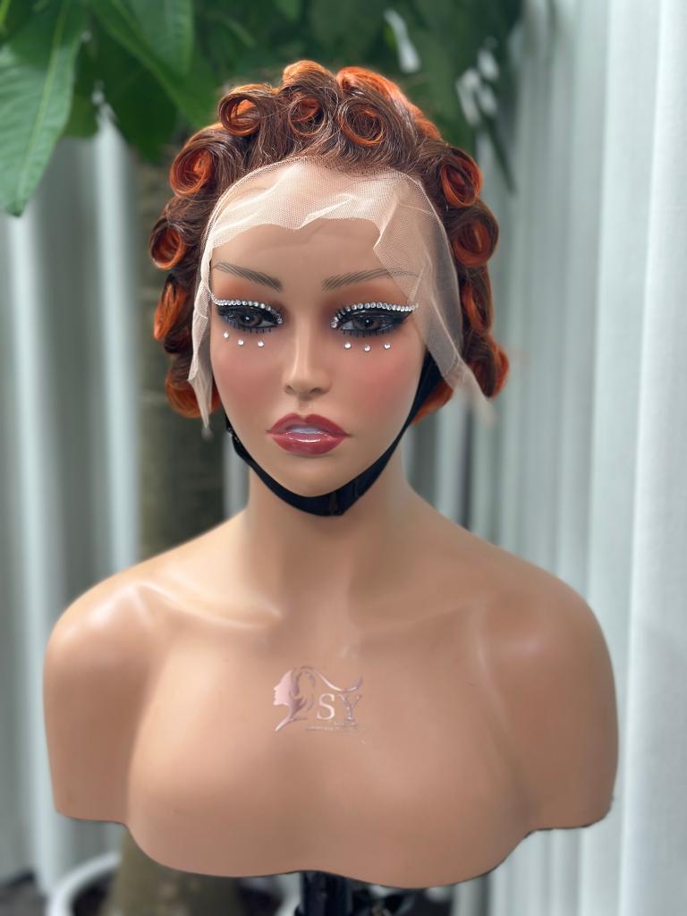 UNices Hair copper orange 13x4 lace modeling curly wig front view
