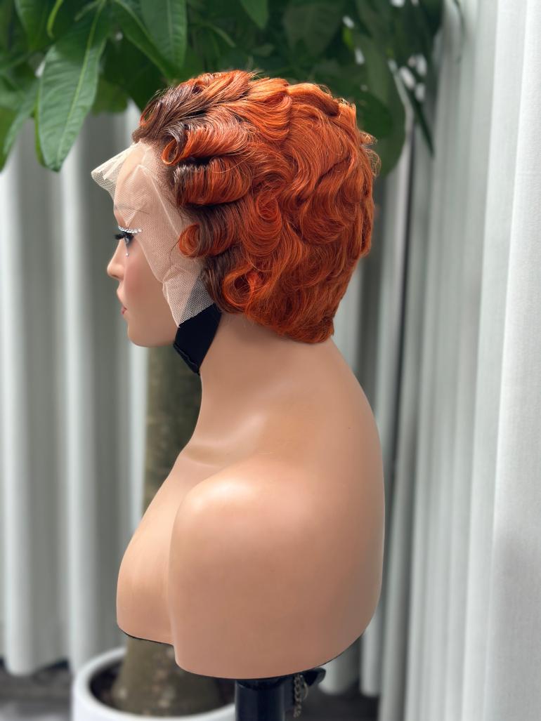 UNices Hair copper orange 13x4 lace modeling curly wig side view
