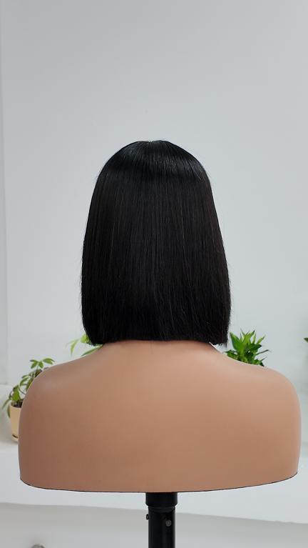 Back view of UNices Hair 1x3 lace natural black straight bob human hair wig