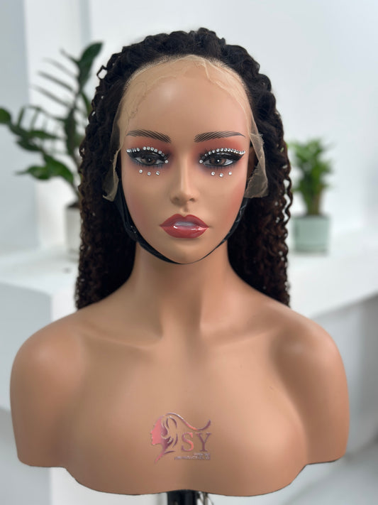 Front view of UNices Hair 22 inch 13x4 HD lace curly human hair wig