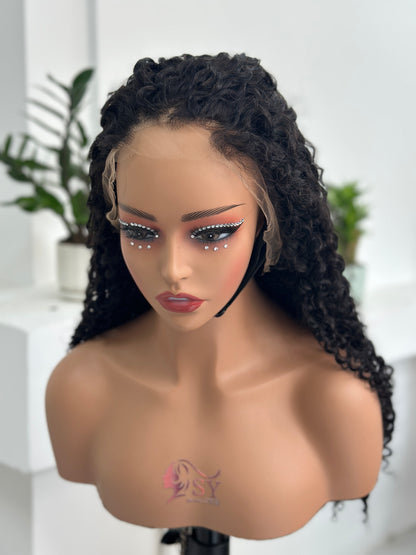 Front view of UNices Hair 22 inch 13x4 HD lace curly human hair wig