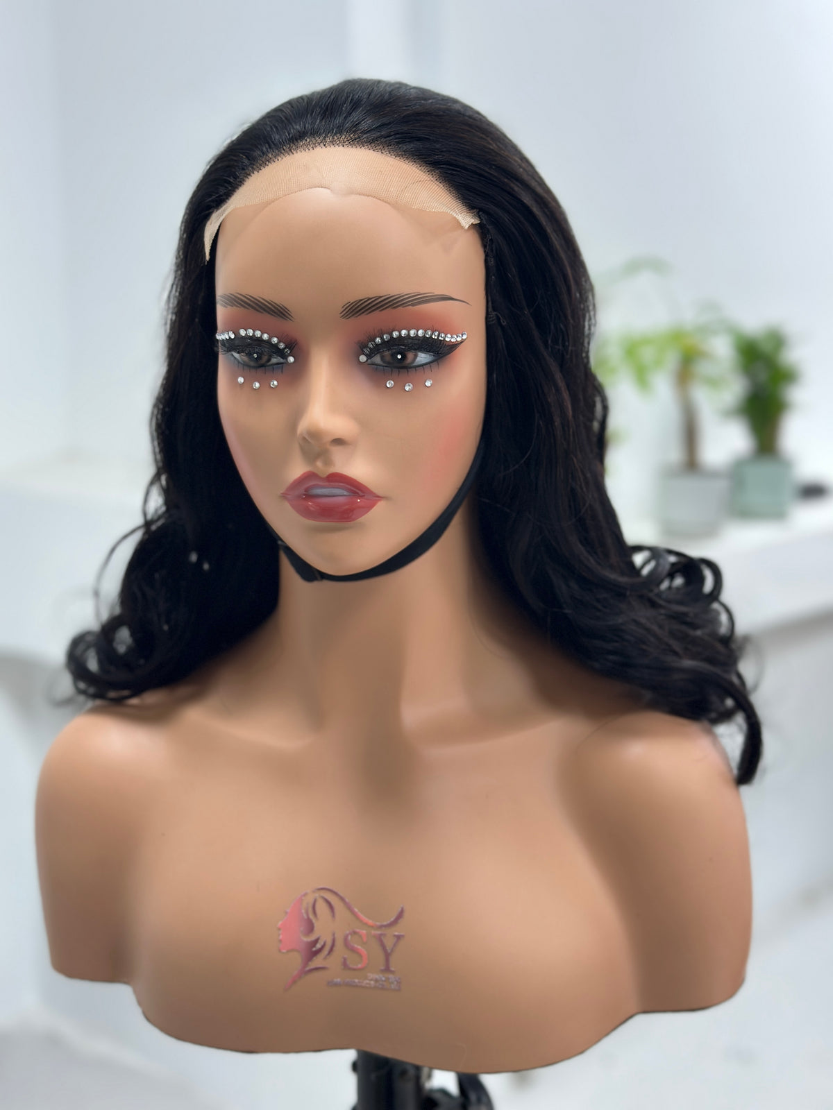 Front view of UNices Hair 22 inch natural black retro curl human hair wig