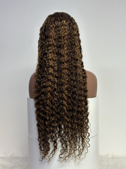 UNices Hair 30 inch 13x4 curly Indian human hair wig in highlight brown back view