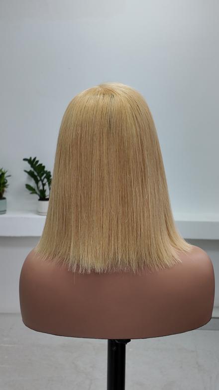 UNices Hair 10 inch 613 blonde 5x5 lace straight bob human hair wig back view