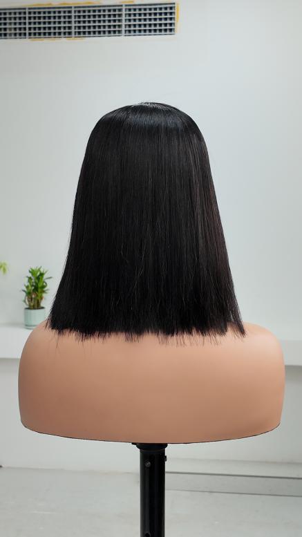 UNices Hair black 10 inch 5x5 lace straight bob human hair wig back view