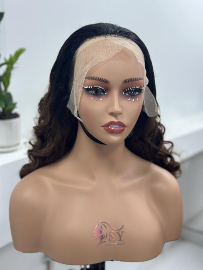 UNices Hair black brown highlight loose body wave lace front wig front view