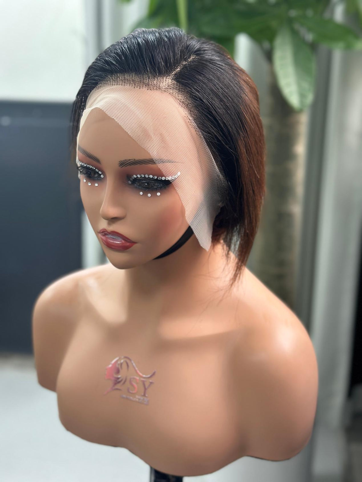 UNices Hair black brown ombre 13x4 lace Catalina straight human hair wig front view