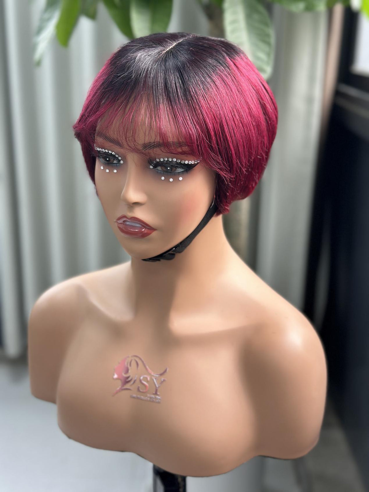 UNices Hair black burgundy ombre 2x6 lace Catalina human hair wig front view