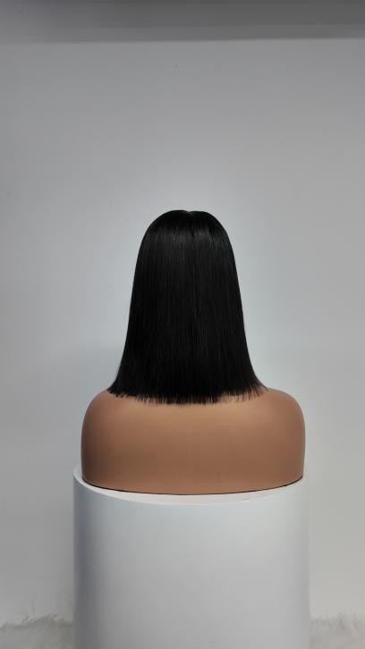 Back view of UNices Hair 10-inch black straight bob wig