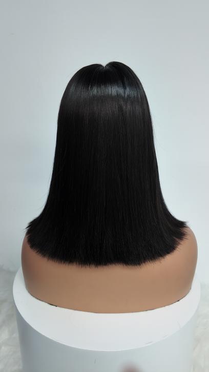 Back view of UNices Hair 12-inch black straight bob wig
