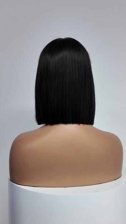 UNices Hair black straight blunt bob 2x6 lace human hair wig back view