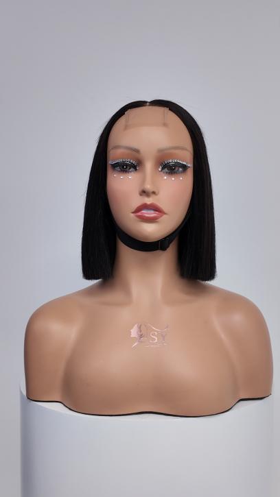 UNices Hair black straight blunt bob 2x6 lace human hair wig front view