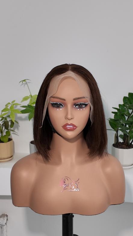 Front view of UNices Hair brown 8 inch 13x4 lace straight bob human hair wig