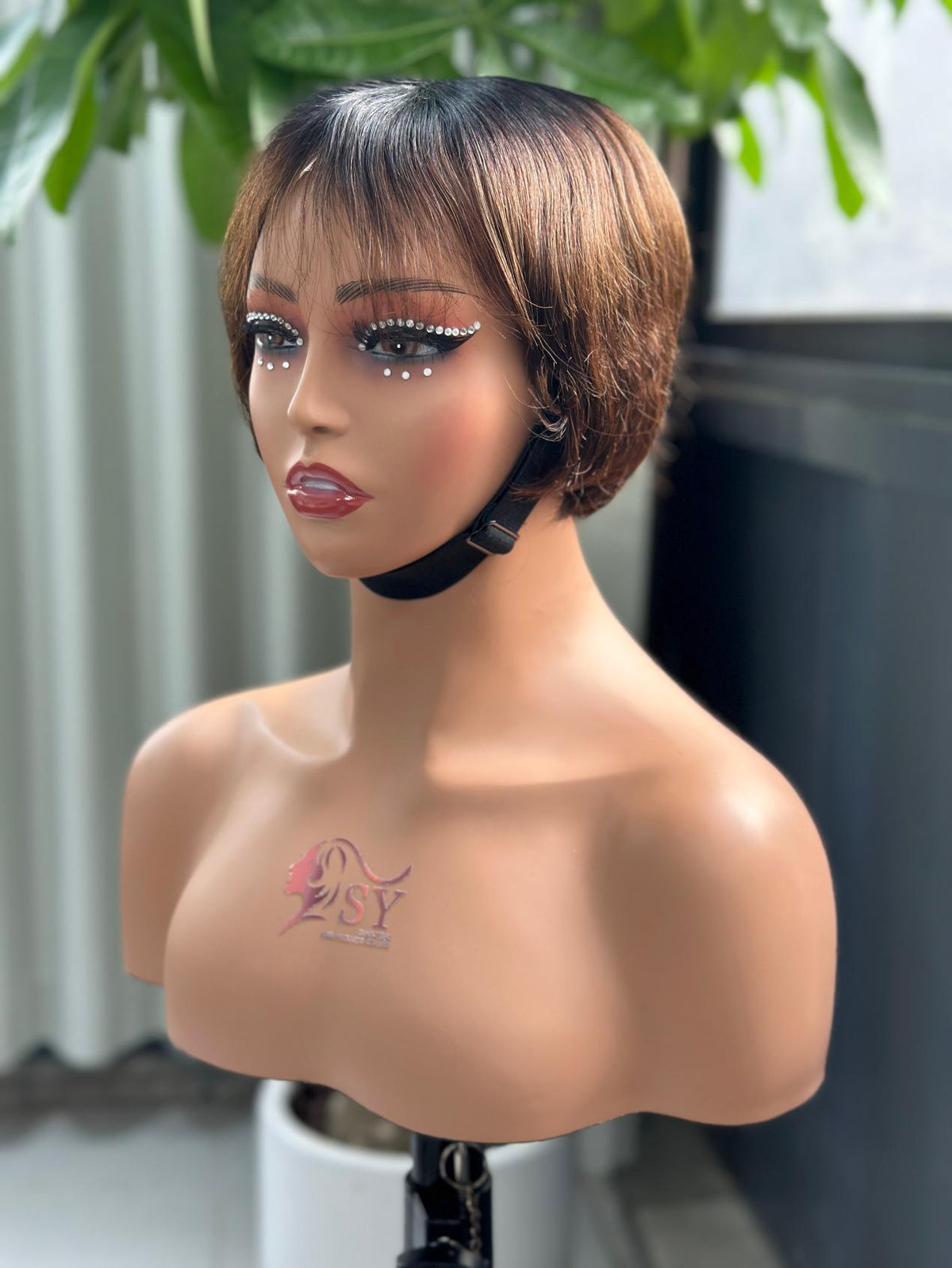 UNices Hair brown highlights 2x6 lace Catalina human hair wig front view