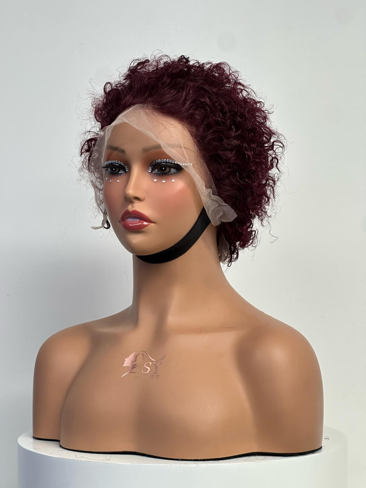 UNices Hair burgundy 13x4 lace pixie curly human hair wig front view