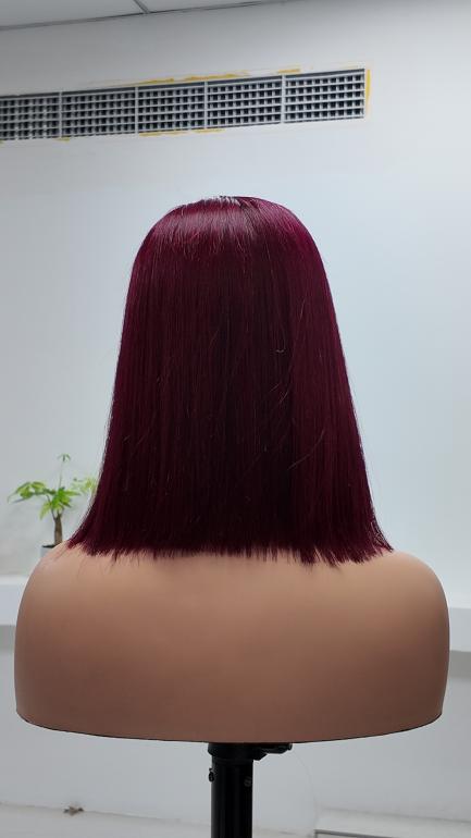 UNices Hair 10 inch burgundy 5x5 lace straight bob human hair wig back view
