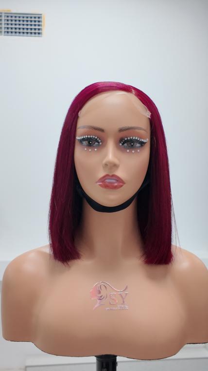 UNices Hair 10 inch burgundy 5x5 lace straight bob human hair wig front view
