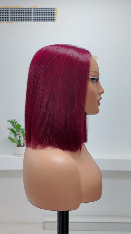 UNices Hair 10 inch burgundy 5x5 lace straight bob human hair wig side view