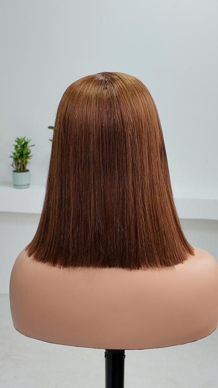 UNices Hair 10 inch chestnut brown 5x5 lace straight bob human hair wig back view