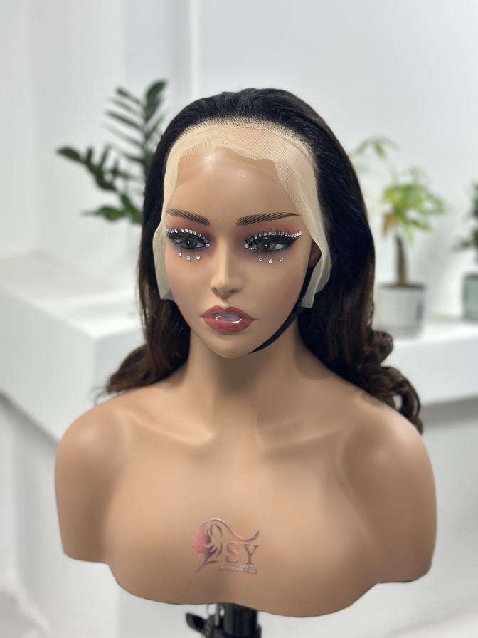 UNices Hair chestnut brown highlight body wave 13x4 lace front wig front view