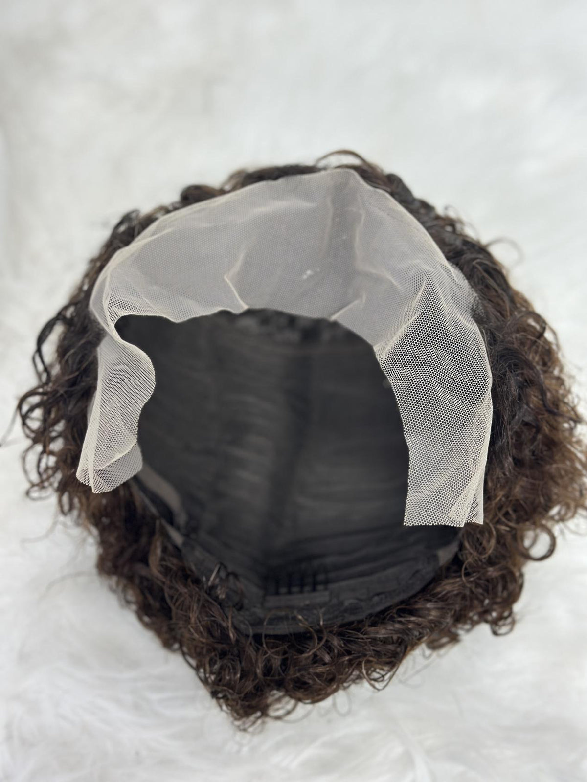 UNices Hair chocolate brown 13x1 lace pixie curly human hair wig cap construction