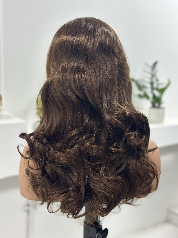 UNices Hair chocolate brown body wave human hair wig back view